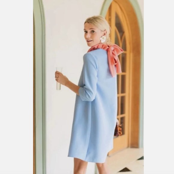 Pomander Place by Tuckernuck Blue Daphne Dress Swing Ruffle Bow sz L - Picture 1 of 16